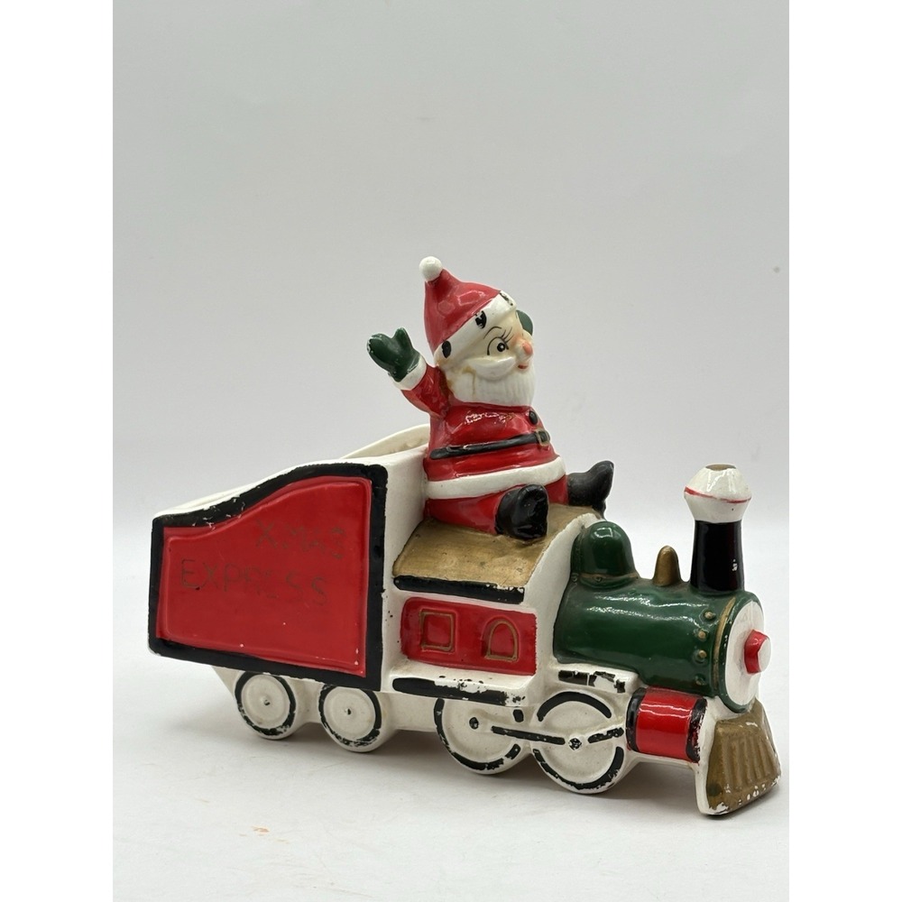 Vintage 1950s HOLT HOWARD Kitschy Ceramic Santa Christmas Train Planter Read